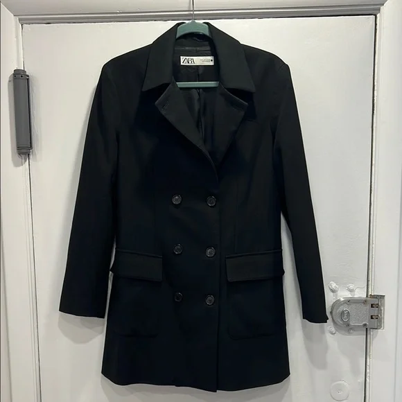 Zara Women's Black Double-Breasted Coat - Picture 1 of 11